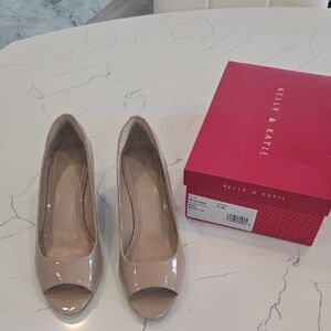 Kelly & Katie Nude Patent Peep Toe Heels